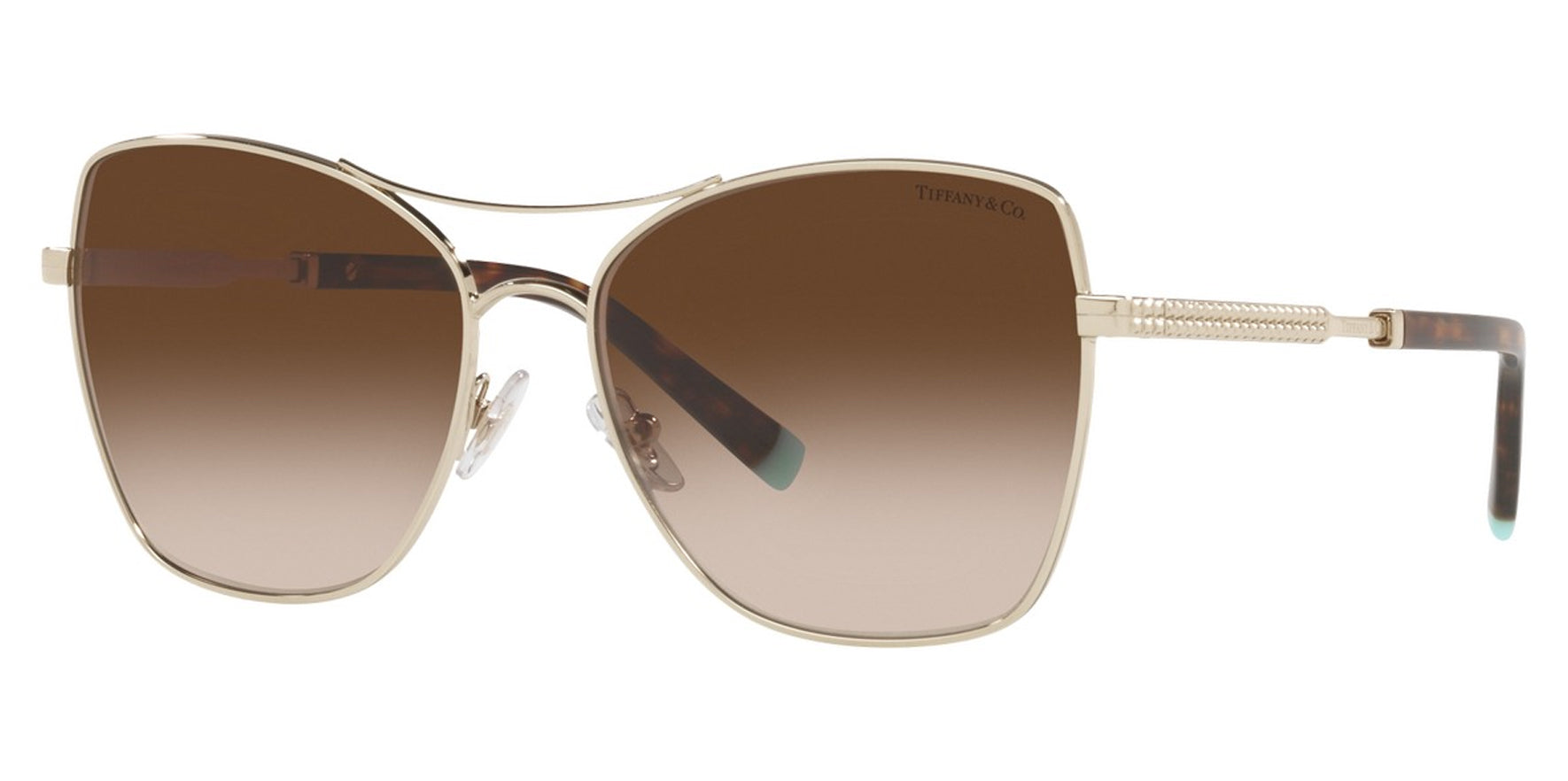 Tiffany & Co Women Pale Gold-Tone Squared Pilot Sunglasses TF3084-60213B Brown Gradient Lens 59mm