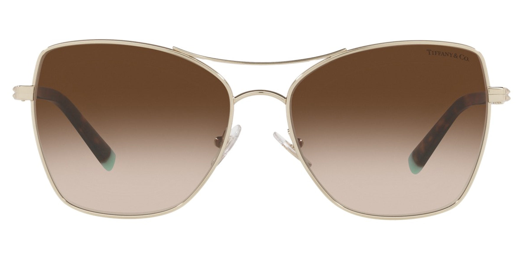 Tiffany & Co Women Pale Gold-Tone Squared Pilot Sunglasses TF3084-60213B Brown Gradient Lens 59mm