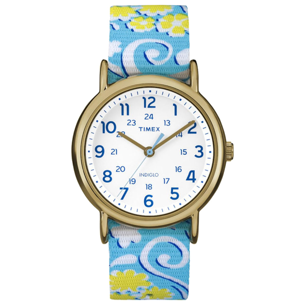 Timex Weekender Women's Gold-Tone Brass Watch w/ Reversible Nylon Band, Round 38mm Case - TW2P901009J