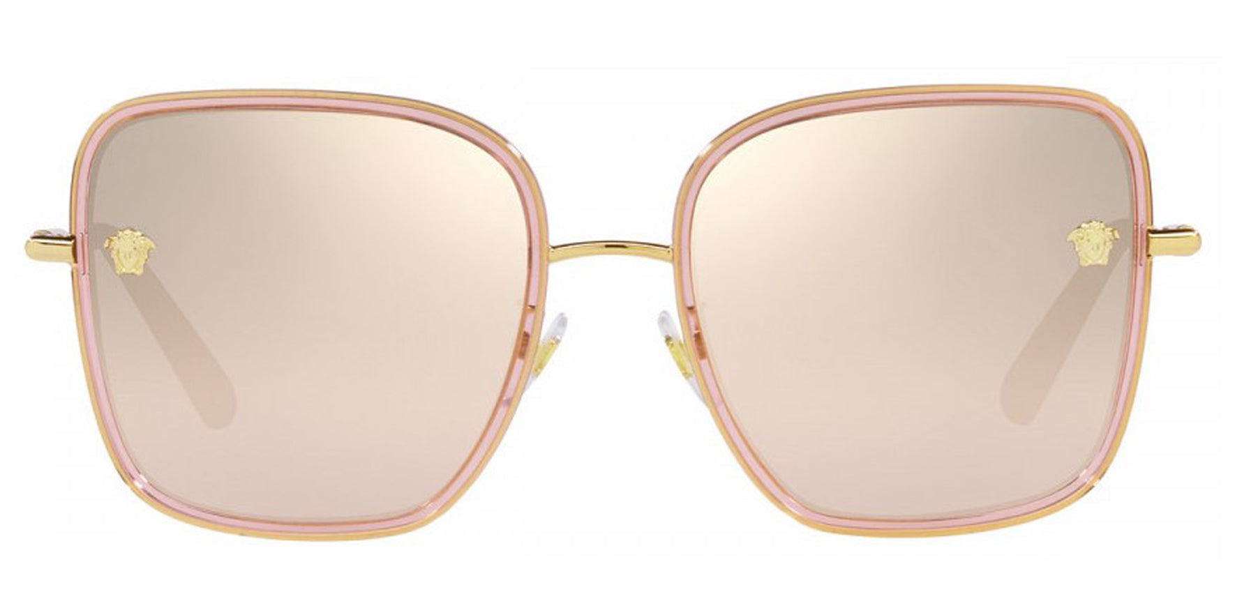 Versace Women Transparent Pink/Gold-Tone Square Sunglasses VE2247D-14837I Light Brown Mirrored Gradient Gold Lens 57mm