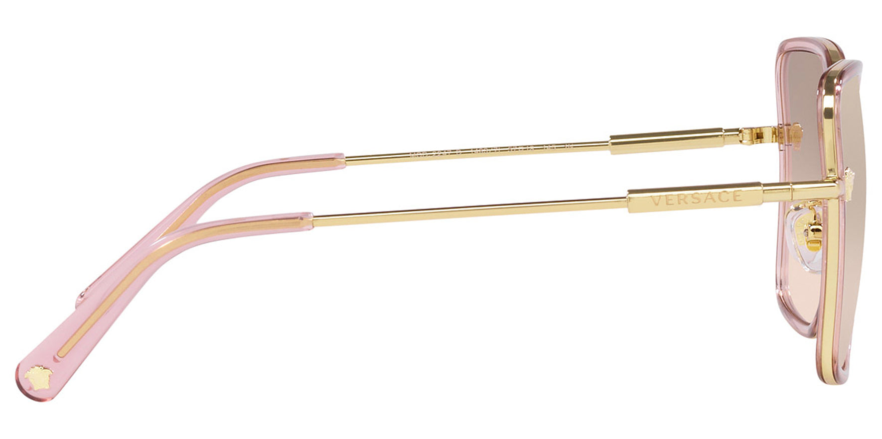 Versace Women Transparent Pink/Gold-Tone Square Sunglasses VE2247D-14837I Light Brown Mirrored Gradient Gold Lens 57mm