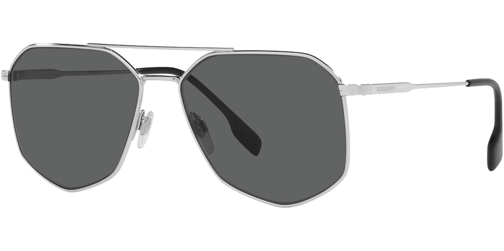 Burberry Ozwald Men Silver-Tone Geometric Aviator Sunglasses BE3139-100587 Dark Grey Lens 58mm