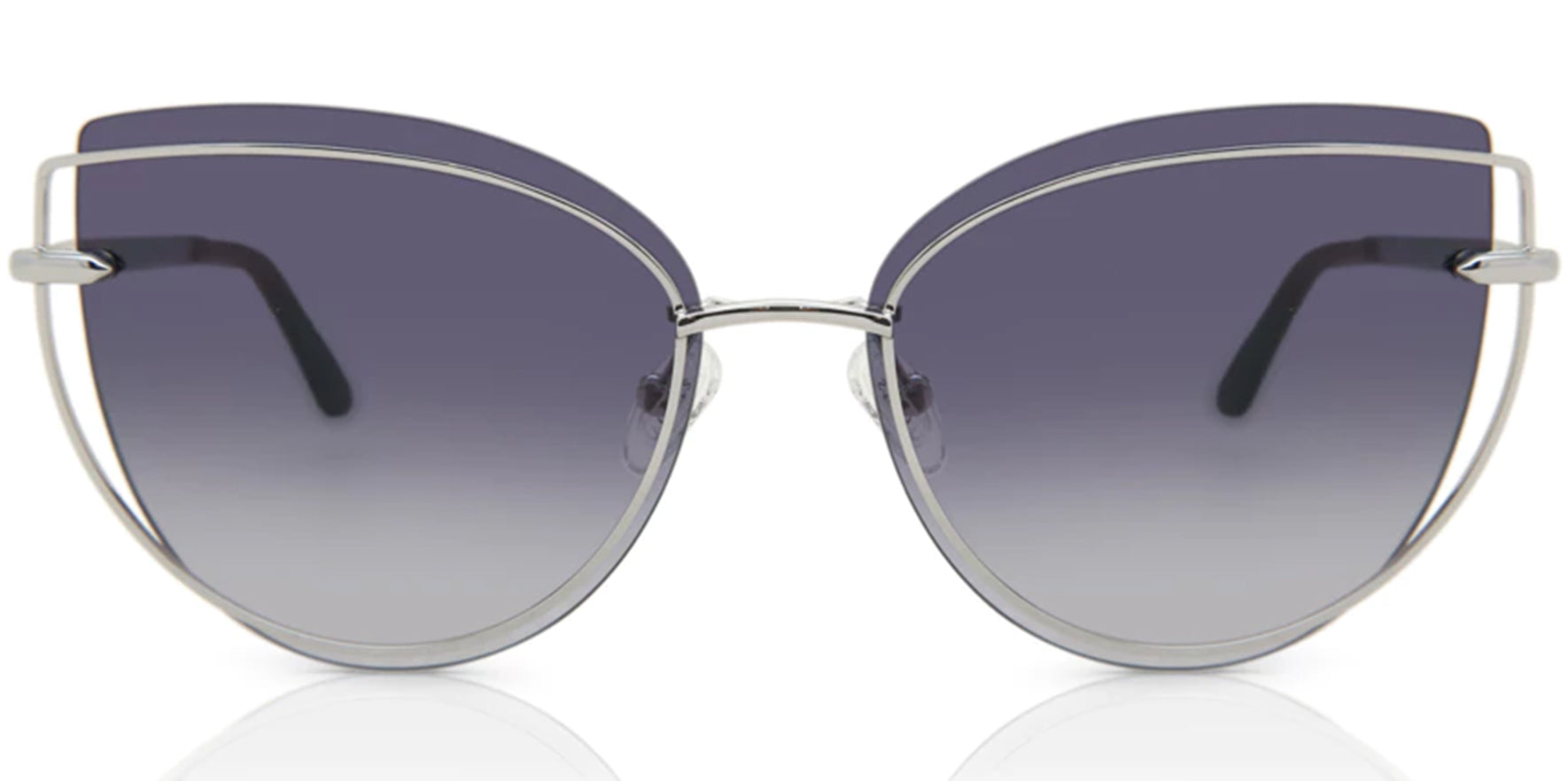 Guess Women Silver-Tone Cat Eye Sunglasses GU7617-10B Grey Gradient Offset Lens 59mm