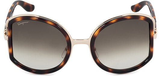 Ferragamo Women Dark Tortoiseshell Round Sunglasses SF719S-238 Brown Gradient Lens 52mm