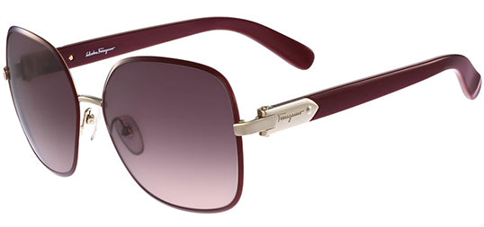 Ferragamo Women Light Shiny Gold-Tone/Bordeaux Geometric Butterfly Sunglasses SF150S-728 Bordeaux Gradient Lens 59mm
