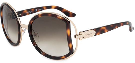 Ferragamo Women Dark Tortoiseshell Round Sunglasses SF719S-238 Brown Gradient Lens 52mm