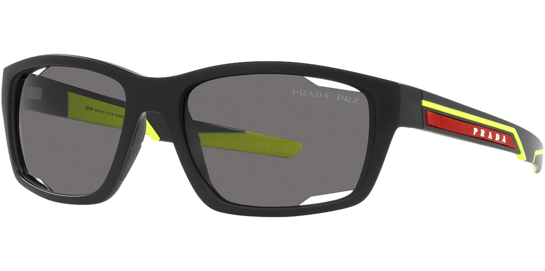 Prada Linea Rossa Men Matte Black Soft Rectangle Sport Sunglasses PS04YS-17G02G Dark Gray Polarized Lens 57mm