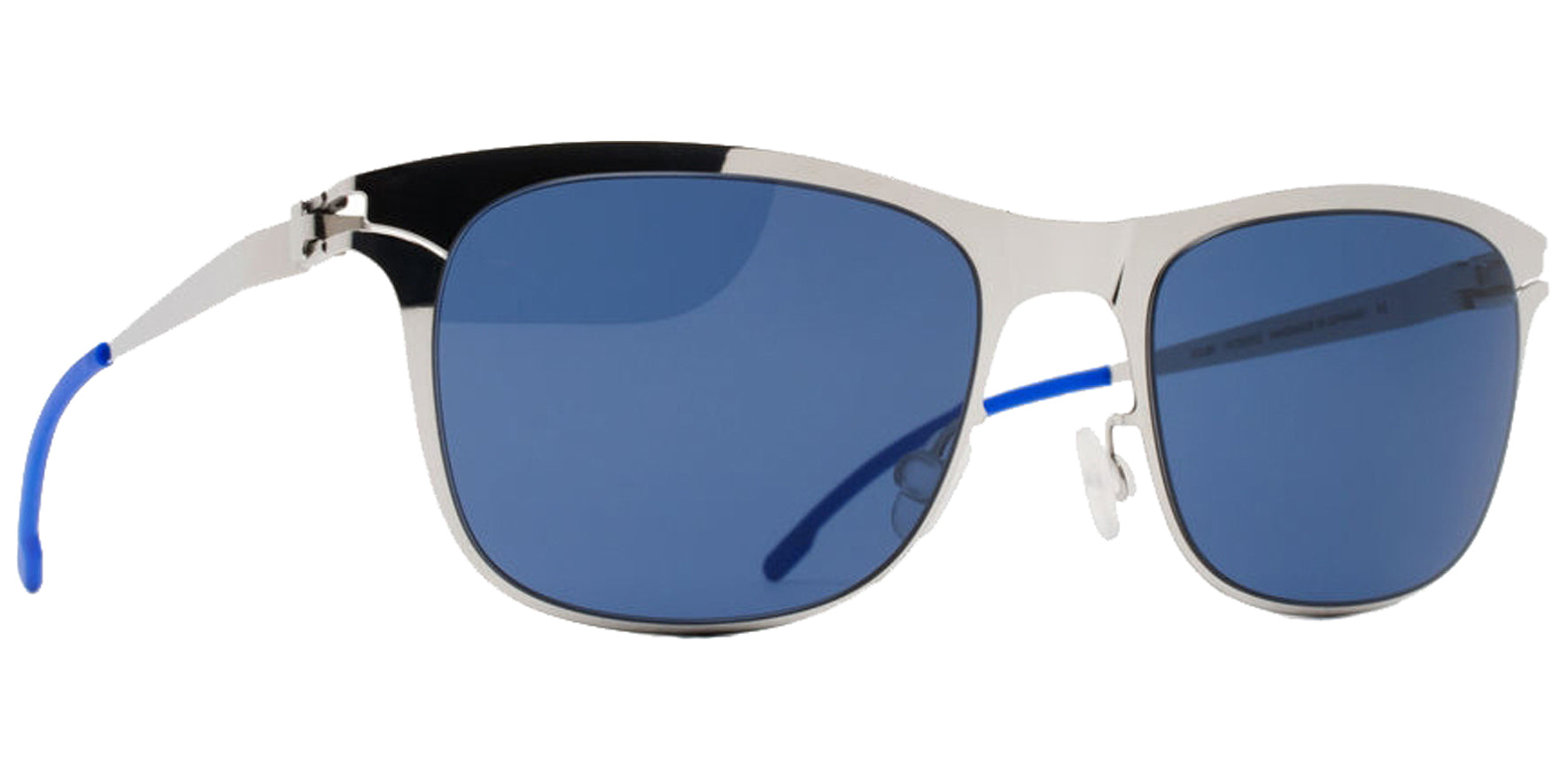 Mykita Jaguar Shiny Silver Rectangular Sunglasses 10014607 Sapphire Blue Lens 48mm