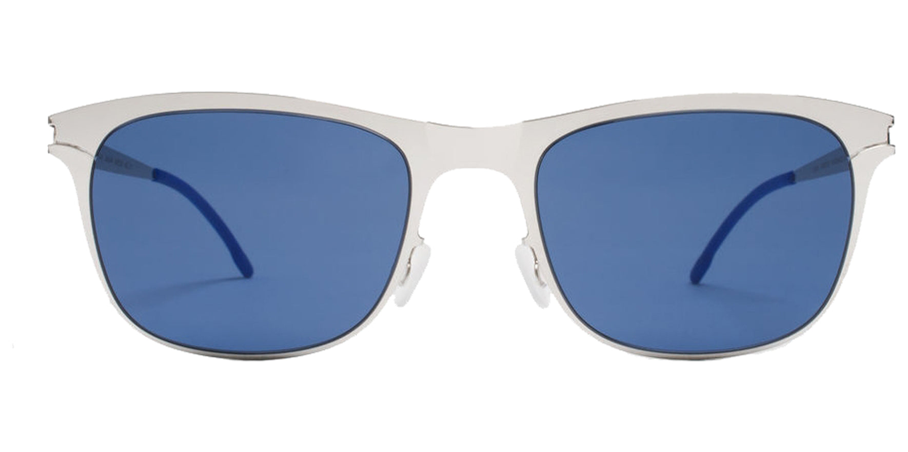 Mykita Jaguar Shiny Silver Rectangular Sunglasses 10014607 Sapphire Blue Lens 48mm