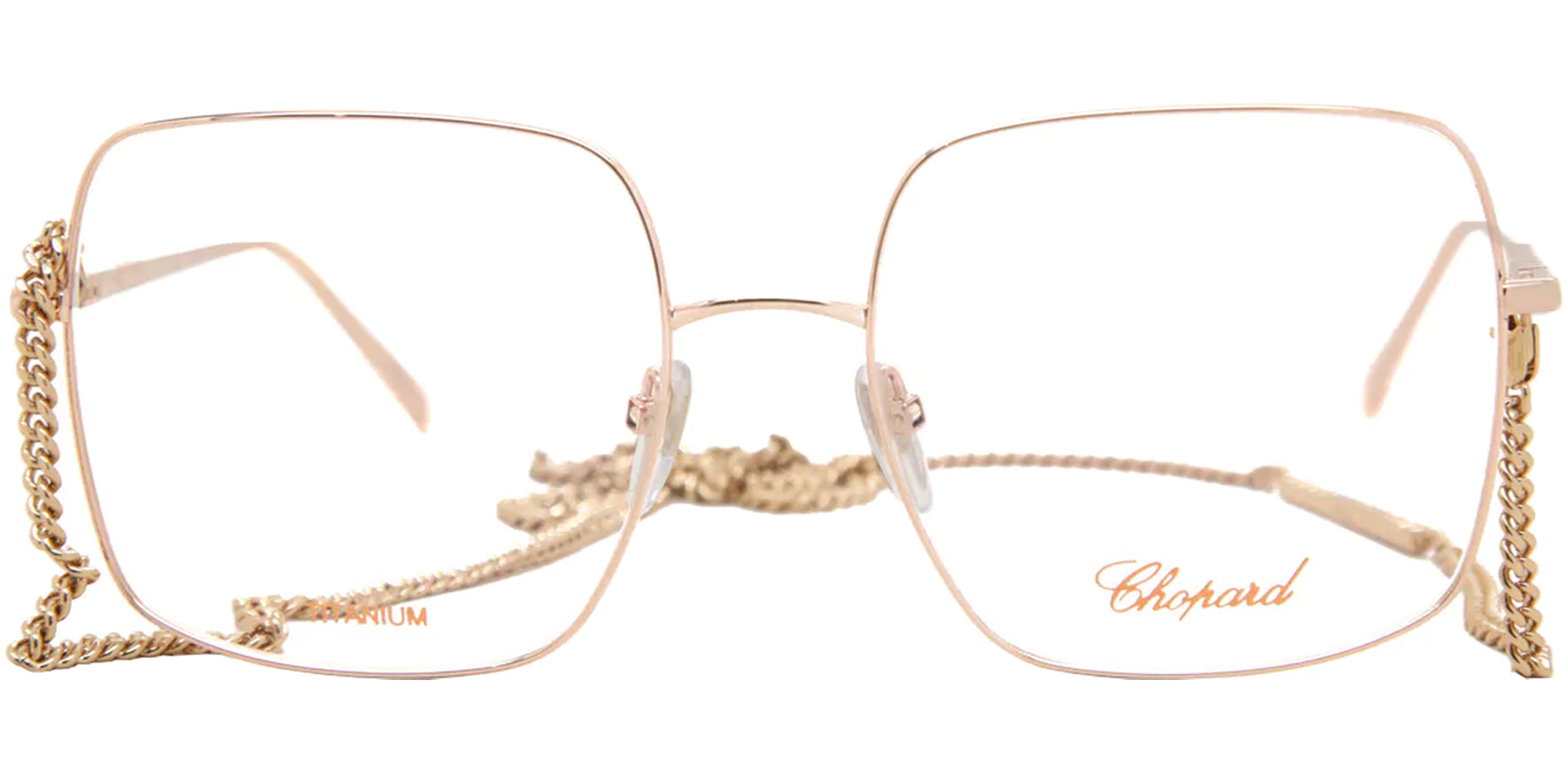 Chopard Women Rose Gold-Tone Squared Butterfly Eyeglass Frames IKCHF495508FC Clear Demo Lens 55mm - Made in Japan