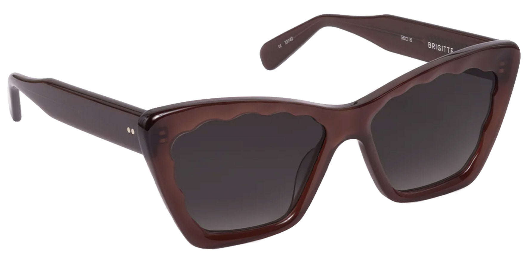 Krewe Brigitte Women Espresso Cat Eye Sunglasses 33142 Grey Gradient Lens 56mm