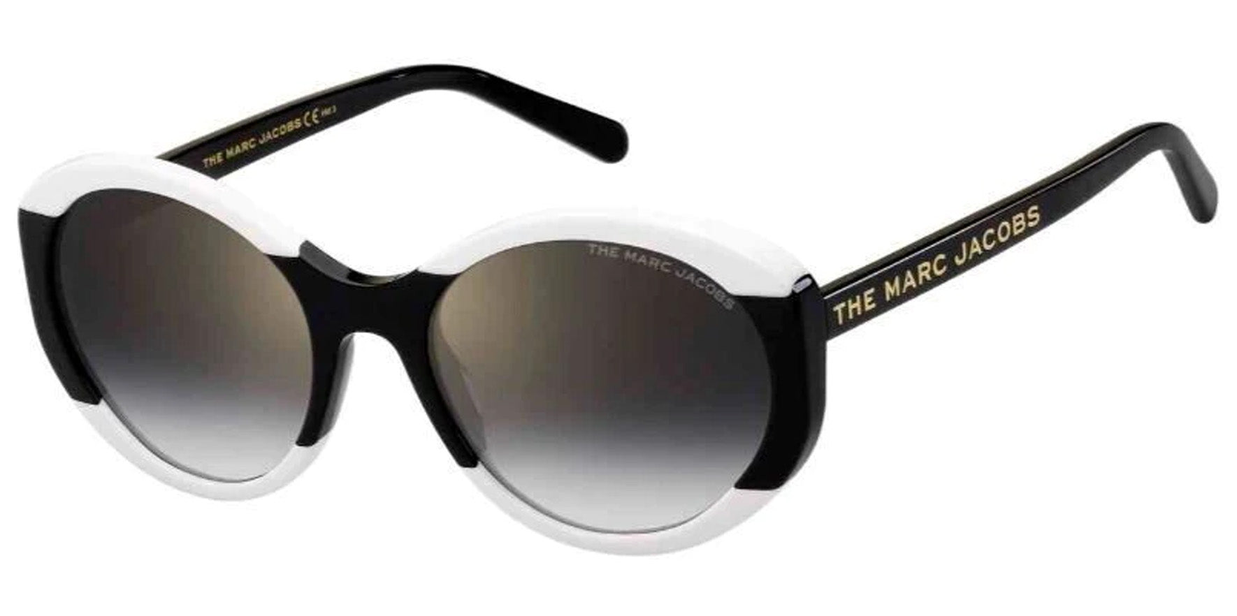 Marc Jacobs Women Black/White Round Sunglasses MARC520S-080S-FQ Grey Gradient Mirrored Lens 56mm