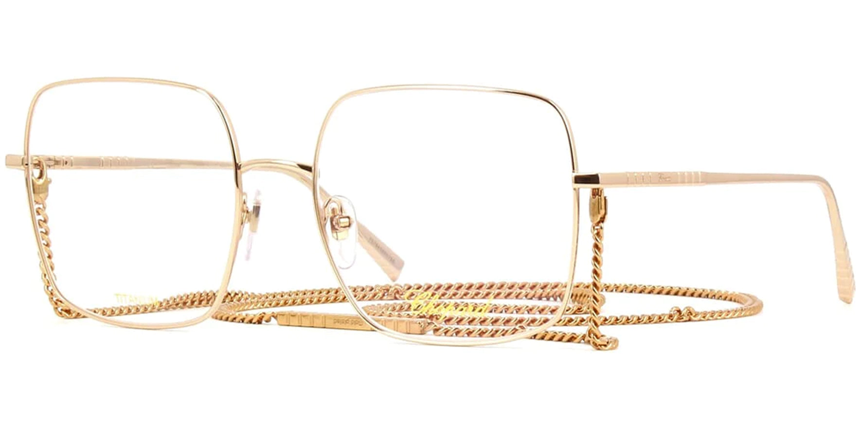 Chopard Women Rose Gold-Tone Squared Butterfly Eyeglass Frames IKCHF495508FC Clear Demo Lens 55mm - Made in Japan