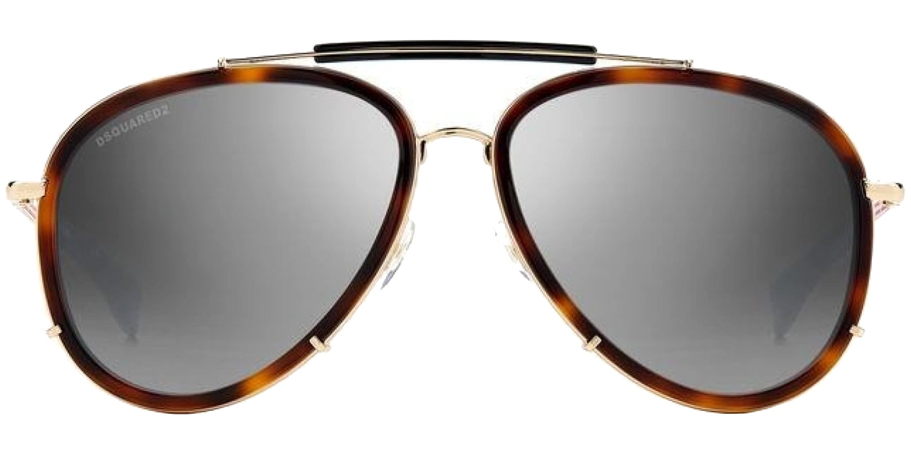 DSquared2 Men Havana/Gold-Tone Pilot Sunglasses D20010S-005L-GO Polarized Grey Azure/Silver Flash Gradient Lens 58mm