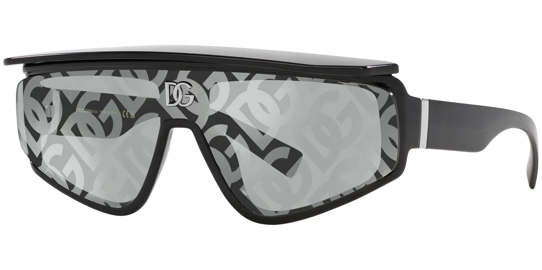 Dolce & Gabbana Men Black Shield Sunglasses w/ Visor DG6177-501AL Light Grey Mirrored Lens w/ 'DG' Logo 146mm