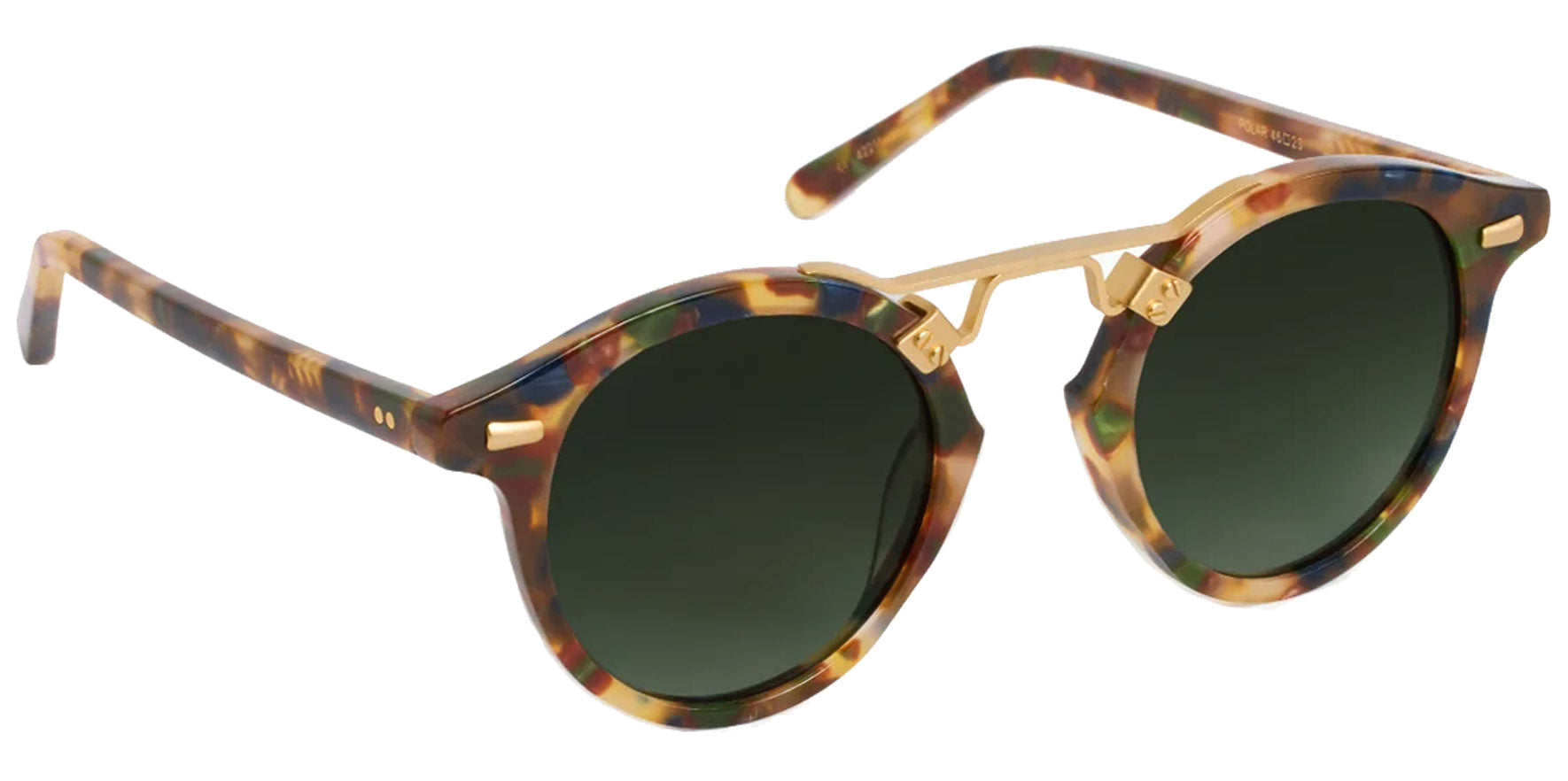 Krewe St. Louis Tuscan Tortoise 18K Round Sunglasses 42211 Polarized Green Gradient Lens 46mm