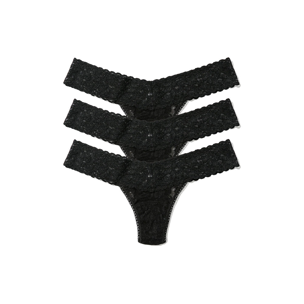 Hanky Panky Signature Lace Low Rise Thongs, Black, 3-Pack - 49113PK-BLAC