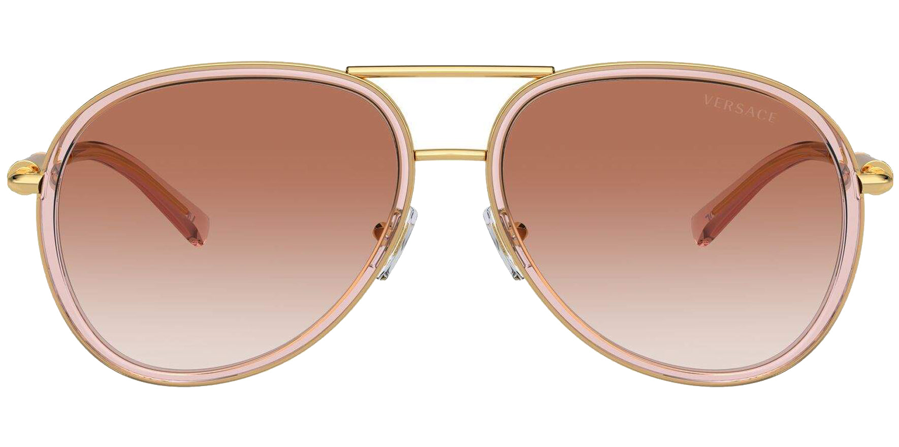 Versace Brown Transparent/Gold-Tone Aviator Sunglasses VE2260-100213 Pink Gradient Lens 60mm