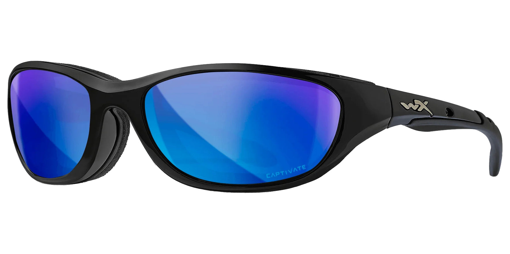Wiley X Airrage Gloss Black Wraparound Sunglasses 692 CAPTIVATE™ Polarized Blue Mirror Lens 61mm