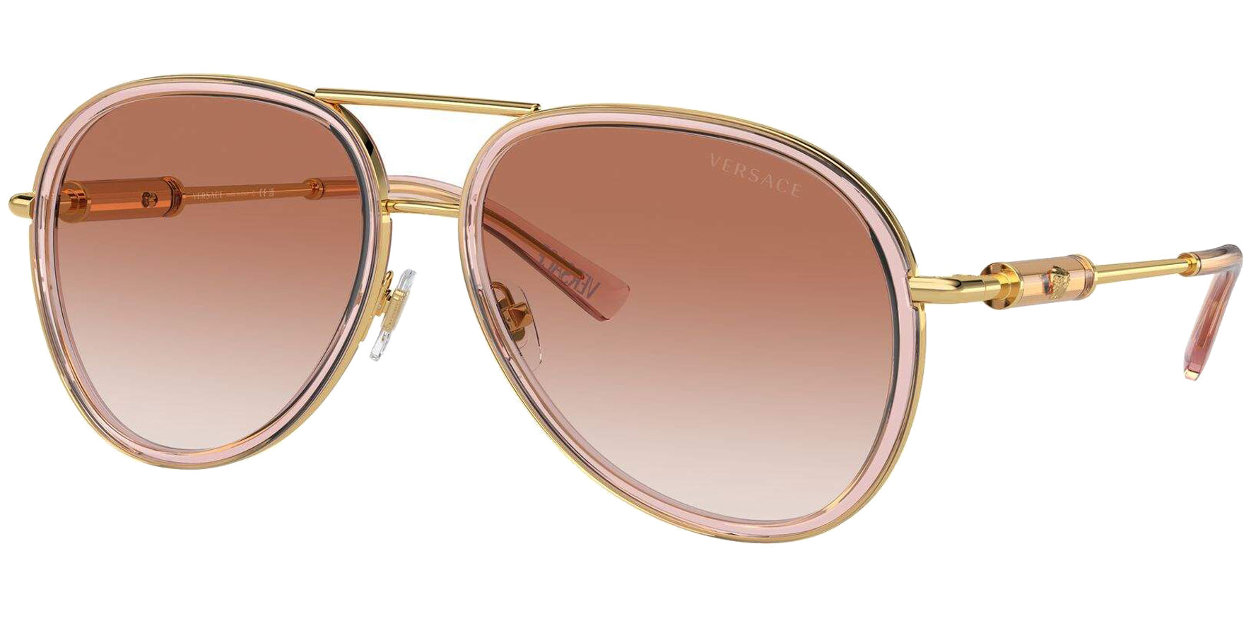 Versace Brown Transparent/Gold-Tone Aviator Sunglasses VE2260-100213 Pink Gradient Lens 60mm