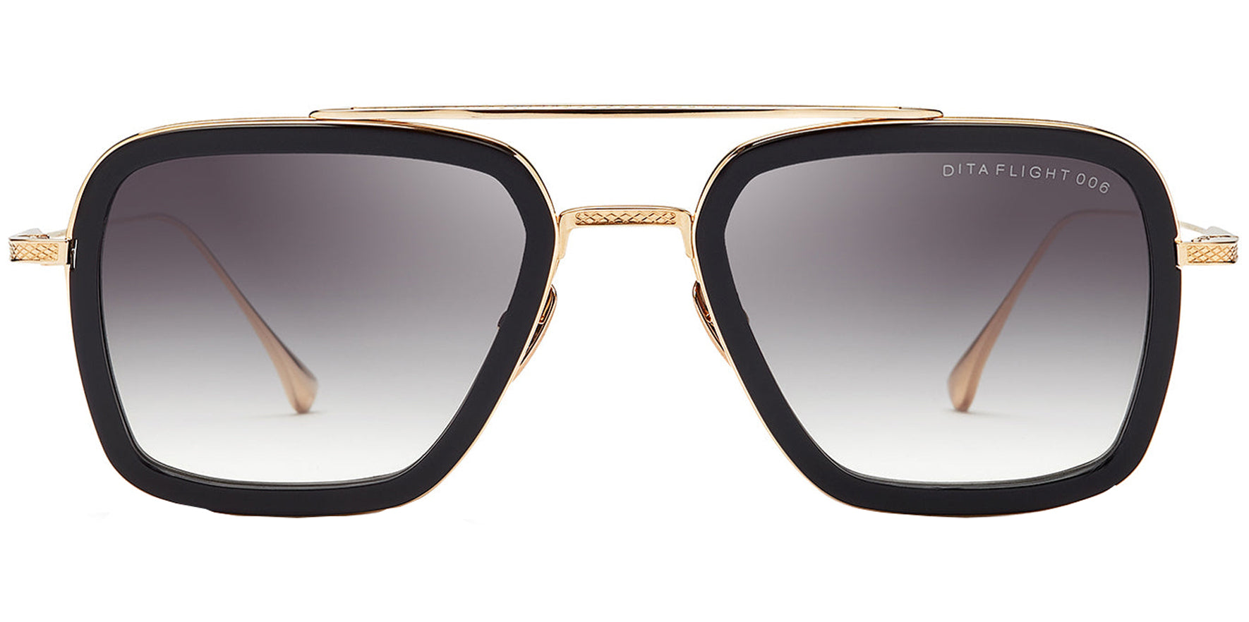 Dita Flight 006 Men Matte Black-14k Gold Pilot Sunglasses 7806-B-BLK-GLD-Grey to Clear Gradient Anti-Reflective Lens 52mm