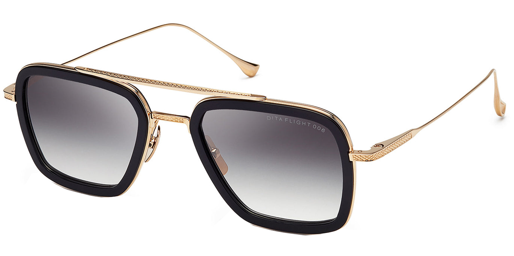 Dita Flight 006 Men Matte Black-14k Gold Pilot Sunglasses 7806-B-BLK-GLD-Grey to Clear Gradient Anti-Reflective Lens 52mm