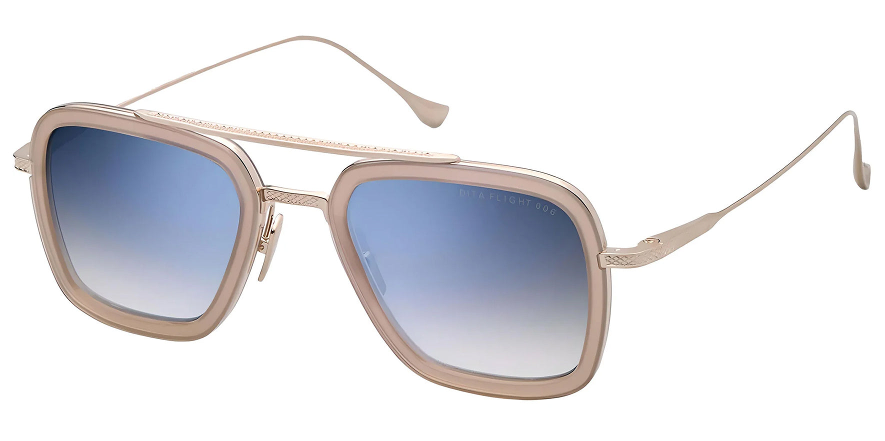 Dita Flight.006 White Gold/Dusty Pink Aviator Sunglasses 7806-U-GLD-PNK Dark Grey to Clear Gradient Lens 52mm