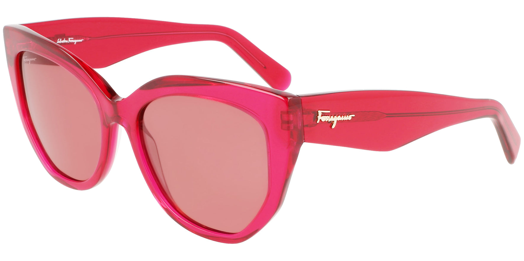 Ferragamo Women Transparent Red Cat Eye Sunglasses SF1061S-613 Wine-Colored Lens 56mm