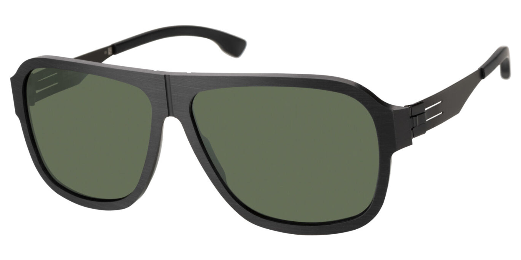 Ic! Berlin Power Law Men Black-Rough Square Sunglasses A0557541002802902MI Green Polarized Lens 62mm