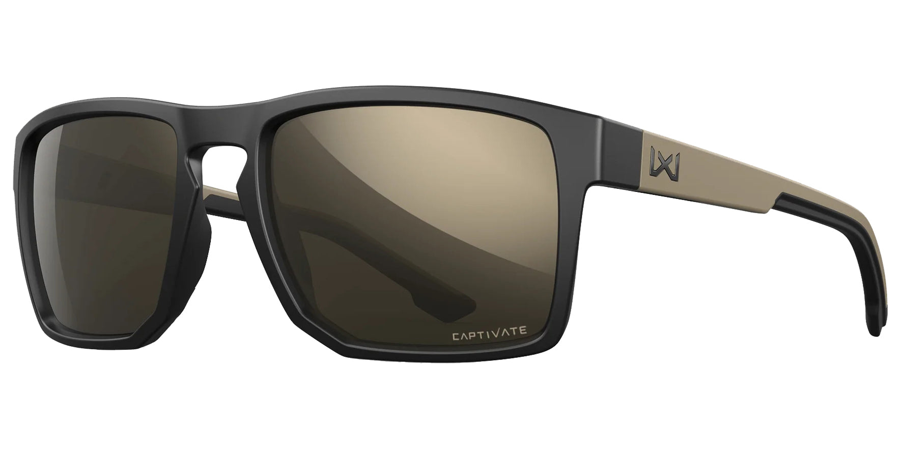 Wiley X Founder Matte Black/Tan Rectangular Sunglasses AC6FND04 CAPTIVATE™ Tungsten Mirror Lens 56mm