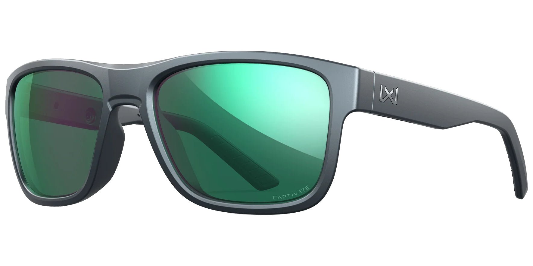 Wiley X Ovation Matte Graphite Grey Rectangular Sunglasses AC6OVN17 CAPTIVATE™ Polarized Green Mirror Lens 56mm