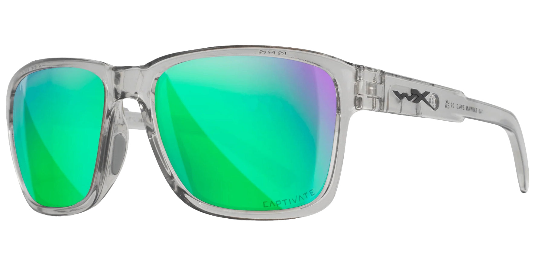Wiley X Trek Gloss Crystal Light Grey Soft Square Sunglasses AC6TRK07 CAPTIVATE™ Polarized Green Mirror Lens 57mm