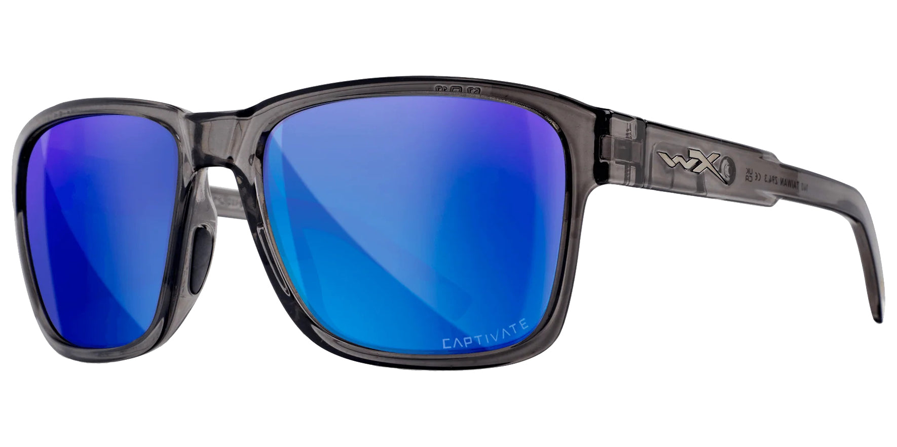Wiley X Trek Gloss Crystal Dark Grey Soft Square Sunglasses AC6TRK09 CAPTIVATE™ Polarized Blue Mirror Lens 57mm