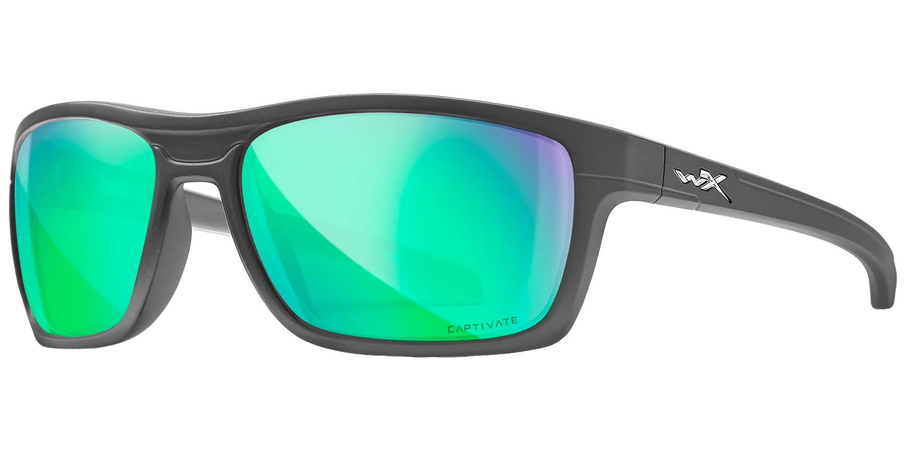Wiley X Kingpin Matte Graphite Wraparound Sunglasses ACKNG07 CAPTIVATE™ Polarized Green Mirror Lens 60mm