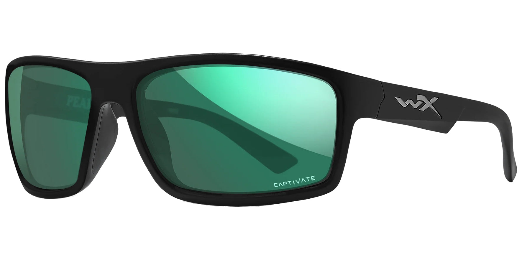 Wiley X Peak Matte Black Wraparound Sunglasses ACPEA07 CAPTIVATE™ Polarized Green Mirror Lens 65mm