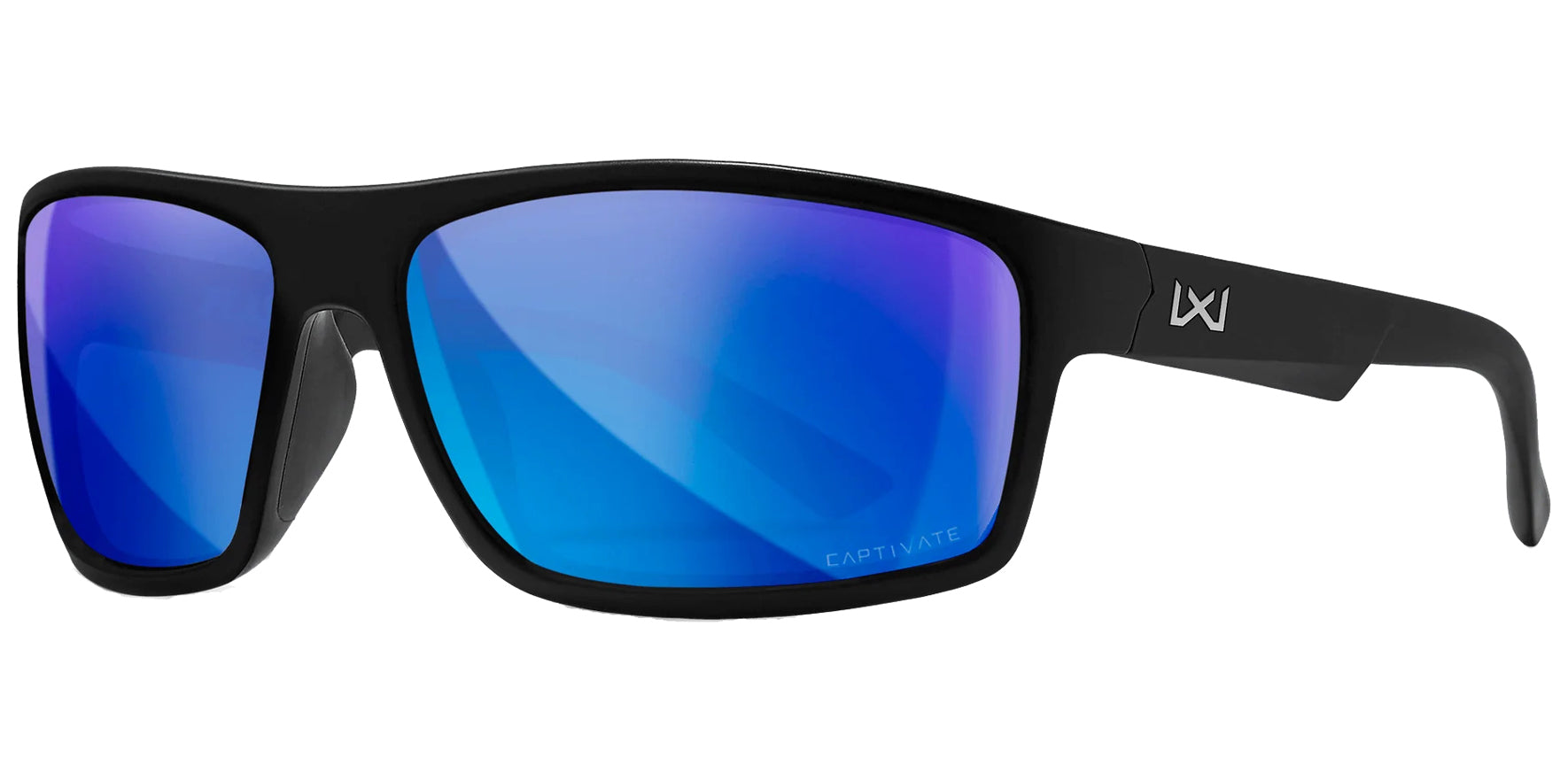 Wiley X Peak XL Matte Black Wraparound Sunglasses ACPEA19XL CAPTIVATE™ Polarized Blue Mirror Lens 66mm