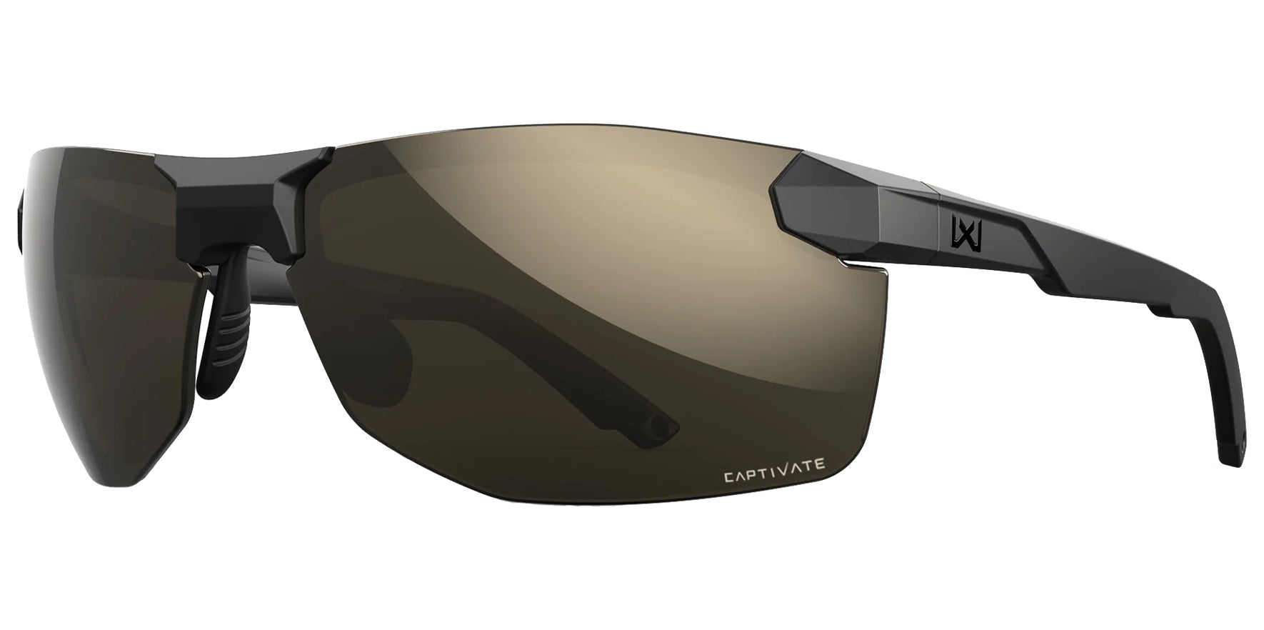 Wiley X Prime XL Matte Black Semi-Rimless Wrap Sunglasses ACPRM04XL CAPTIVATE™ Polarized Tungsten Mirror Lens 75mm