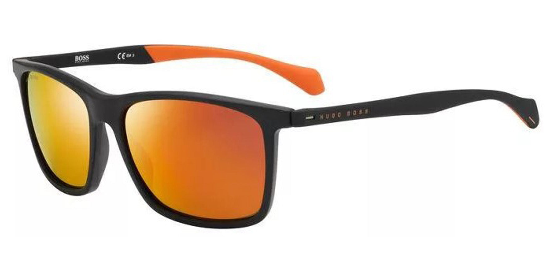 Hugo Boss Men Matte Black Square Sport Sunglasses B1078S-0RC2- UW Orange Flash Lens 57mm