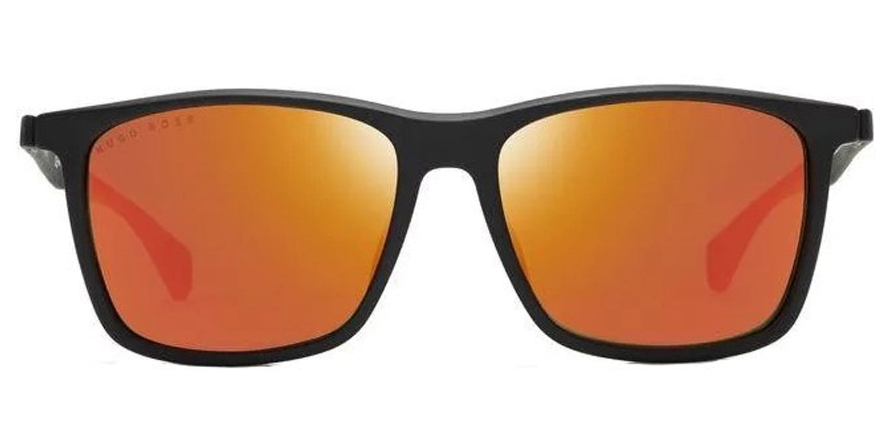 Hugo Boss Men Matte Black Square Sport Sunglasses B1078S-0RC2- UW Orange Flash Lens 57mm