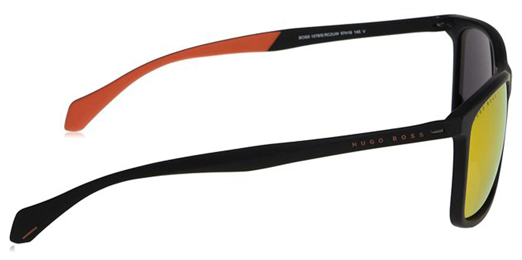 Hugo Boss Men Matte Black Square Sport Sunglasses B1078S-0RC2- UW Orange Flash Lens 57mm