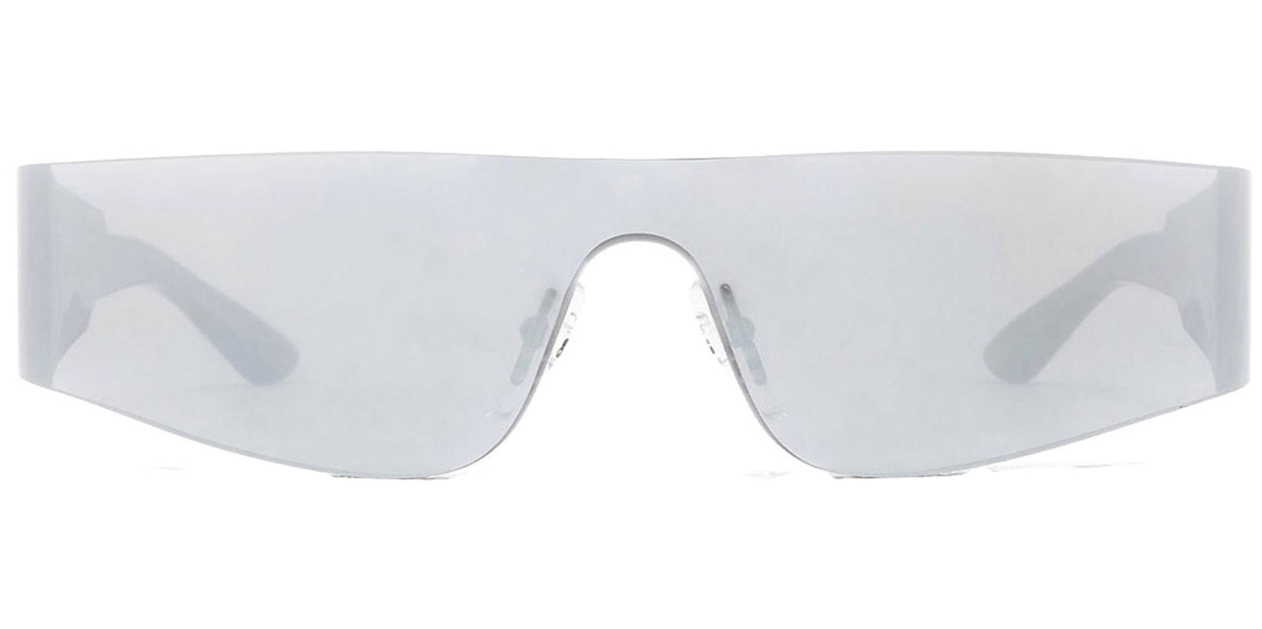 Balenciaga Silver Rimless Rectangular Sunglasses BB0041S-002 Silver Flash Lens 99mm