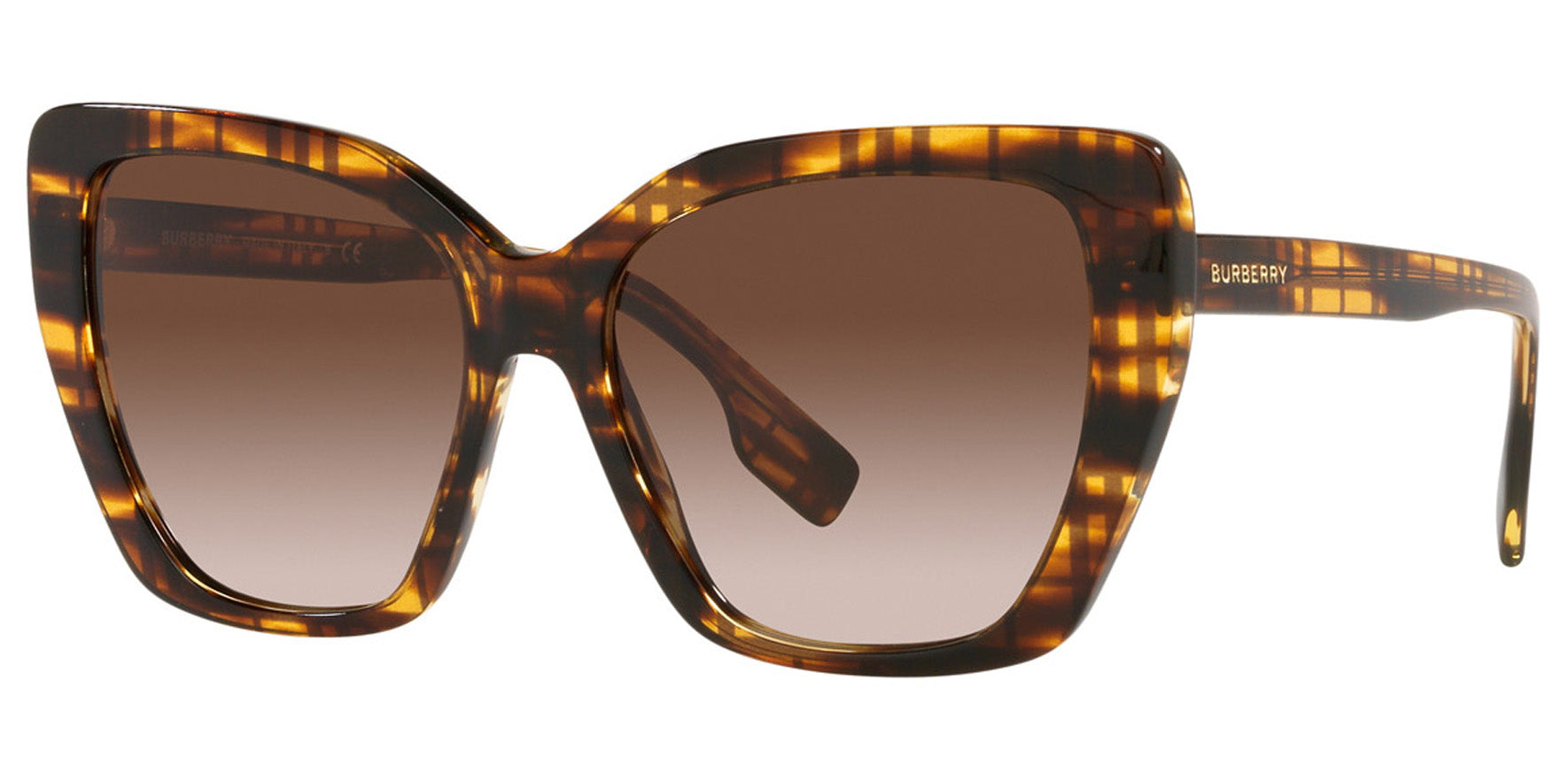 Burberry Tamsin Women Top Check/Striped Brown Butterfly Sunglasses BE4366-398113 Brown Gradient Lens 55mm