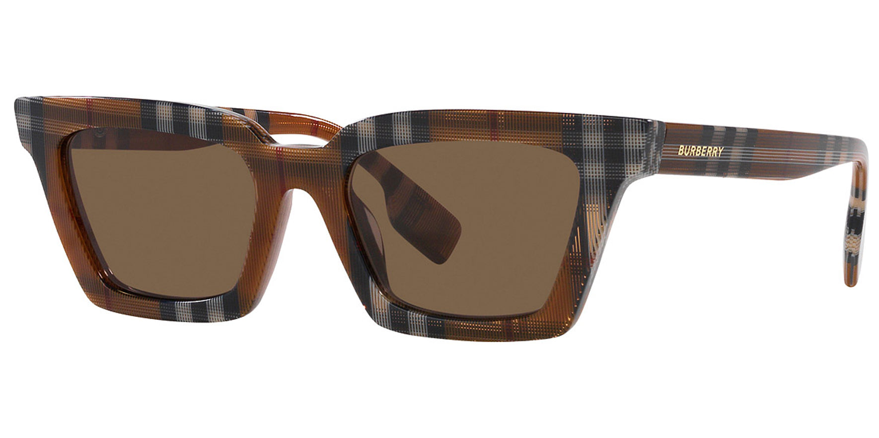 Burberry Briar Women Check Brown Trapezoidal Cat Eye Sunglasses BE4392U-396673 Dark Brown Lens 52mm