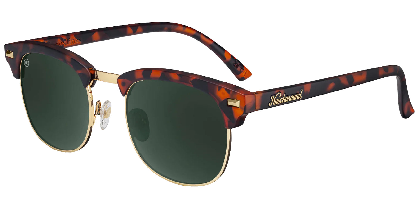 Knockaround Brooklines Matte Tortoise Round w/ Browline Sunglasses BLAV3408 Aviator Green Polarized Lens 50mm