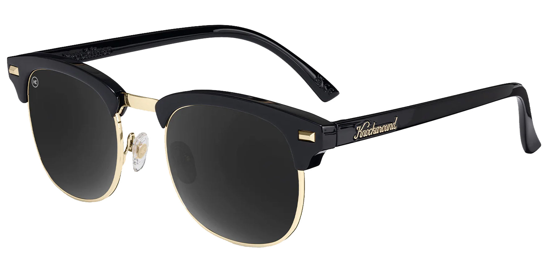 Knockaround Brooklines Glossy Black Round w/ Browline Sunglasses BLSK3409 Black Smoke Polarized Lens 50mm