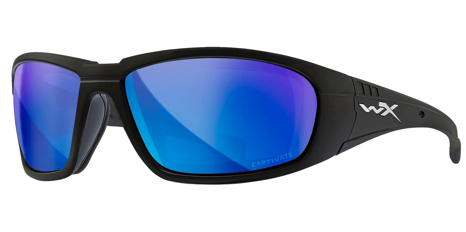 Wiley X Boss Matte Black Wraparound Sunglasses CCBOS09 CAPTIVATE™ Polarized Blue Mirror Lens 68mm
