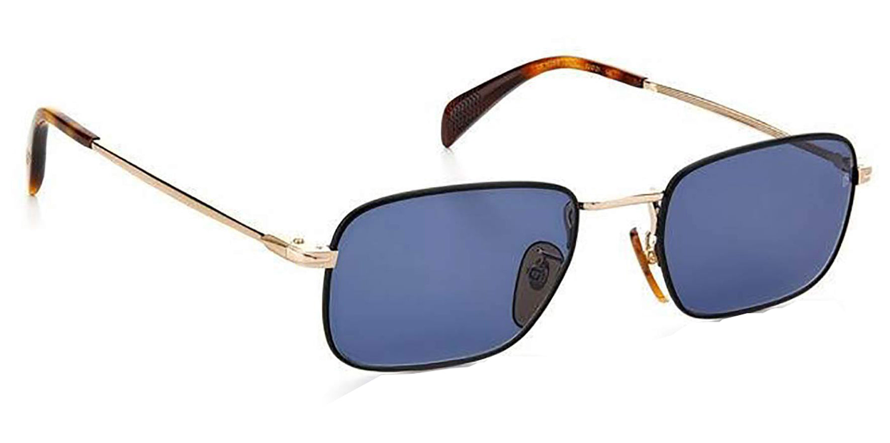 David Beckham Men Black/Gold-Tone Rectangle Sunglasses DB1035S-02M2-KU Blue Avio Lens 53mm