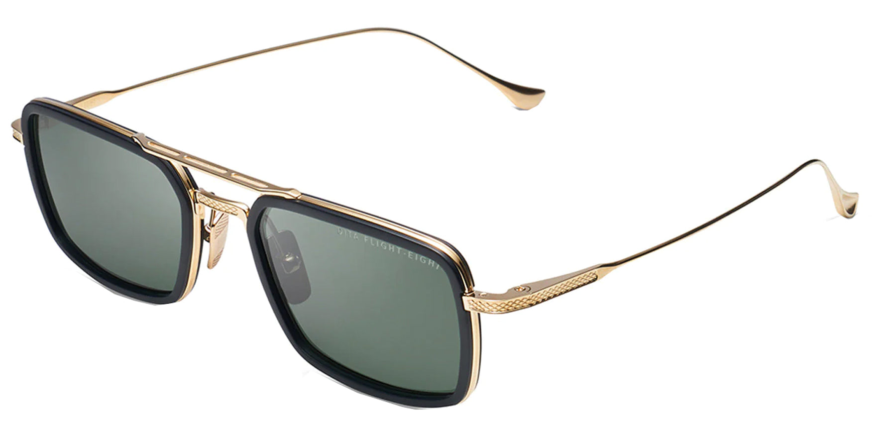 Dita Flight.008 Matte Black Gold-Tone Rectangular Navigator Sunglasses DTS134-53-02-Z G-15 Lens 53mm