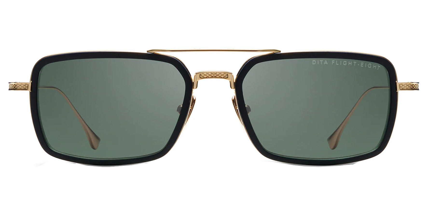 Dita Flight.008 Matte Black Gold-Tone Rectangular Navigator Sunglasses DTS134-53-02-Z G-15 Lens 53mm