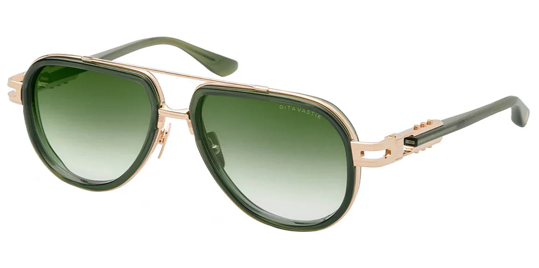 Dita Vastik White Gold - Crystal Black Moss Aviator Sunglasses DTS441-A-03 Dark Green to Clear Gradient Lens 59mm